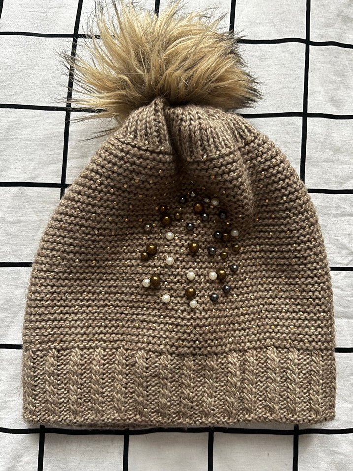 Kadın Bej Örgü Ponponlu Bere - Görsel 2