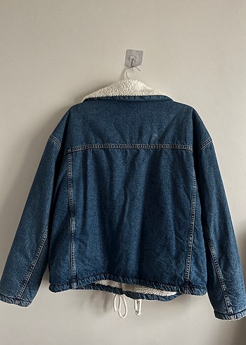 Kadın Beyaz Kürklü Oversize Kot Ceket - Görsel 3