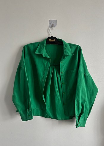 Düğmeli Yeşil Keten Kadın Gömlek - Görsel 2