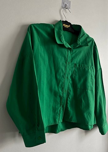 Düğmeli Yeşil Keten Kadın Gömlek - Görsel 3