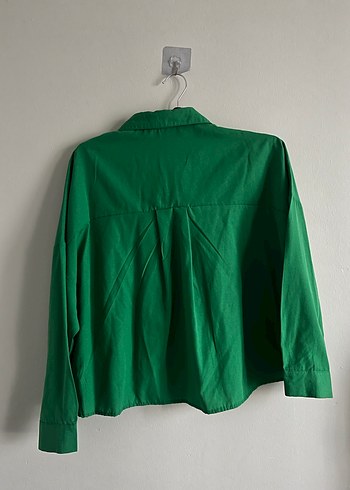 Düğmeli Yeşil Keten Kadın Gömlek - Görsel 4