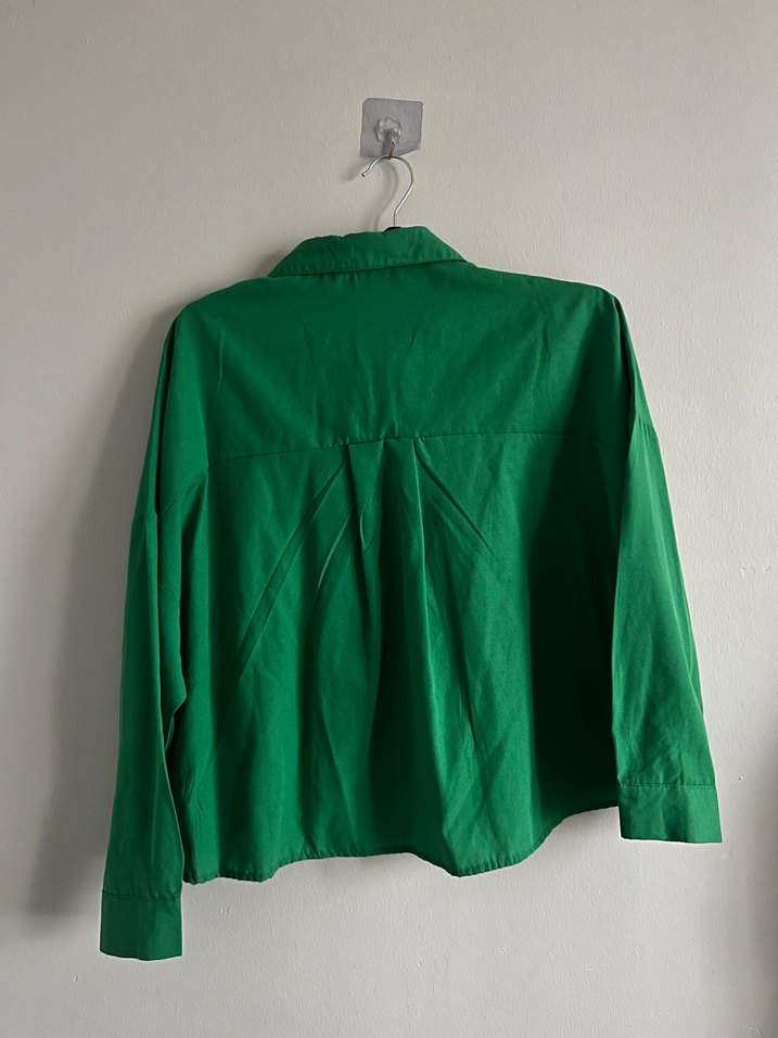 Düğmeli Yeşil Keten Kadın Gömlek - Görsel 4