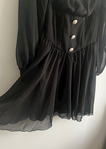 Siyah Mini Goth Elbise Düğmeli - Görsel 5