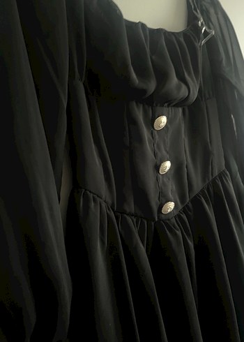 Siyah Mini Goth Elbise Düğmeli - Görsel 9