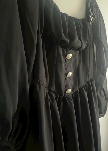 Siyah Mini Goth Elbise Düğmeli - Görsel 3