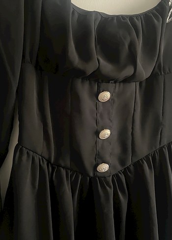 Siyah Mini Goth Elbise Düğmeli - Görsel 11