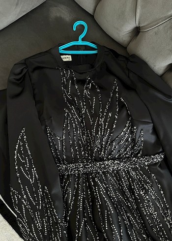 Siyah Nakışlı Uzun Kollu Abiye - Görsel 2