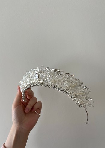 Beyaz Parlak Taşlı Kadın Gelin Tacı - Görsel 2