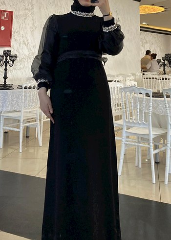 Diğer Uzun Kollu Siyah Gotik Kadın Abiye Elbise