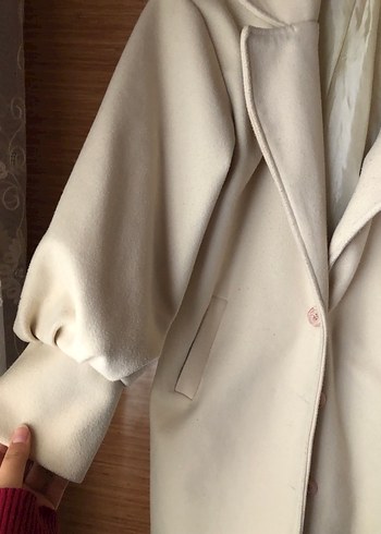 Bej Midi Kadın Palto, Düğmeli, Uzun Kollu - Görsel 3