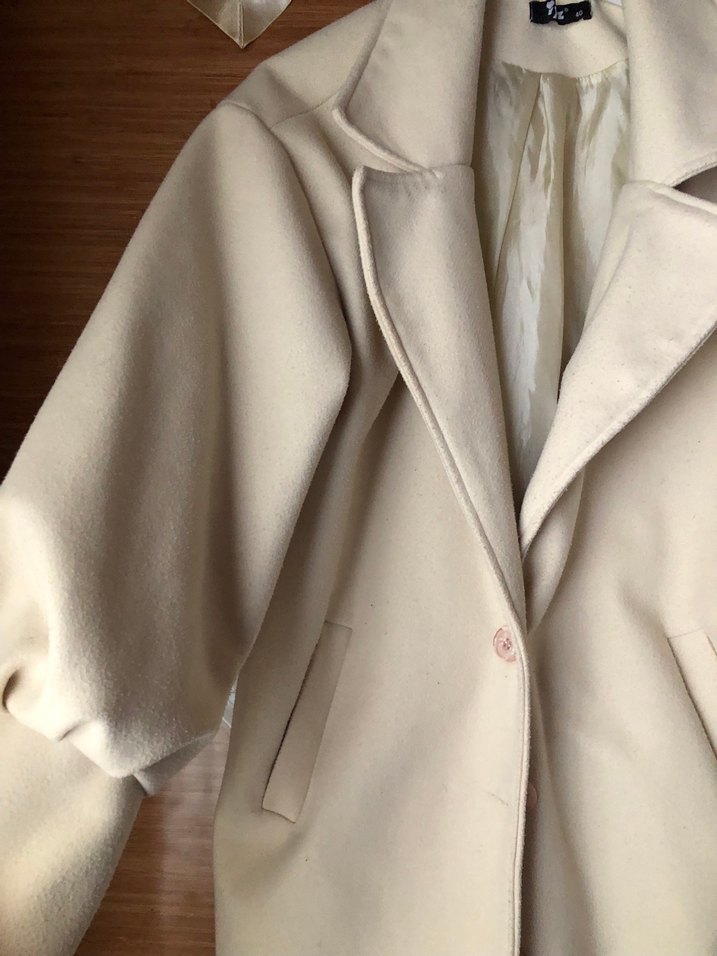 Bej Midi Kadın Palto, Düğmeli, Uzun Kollu - Görsel 2