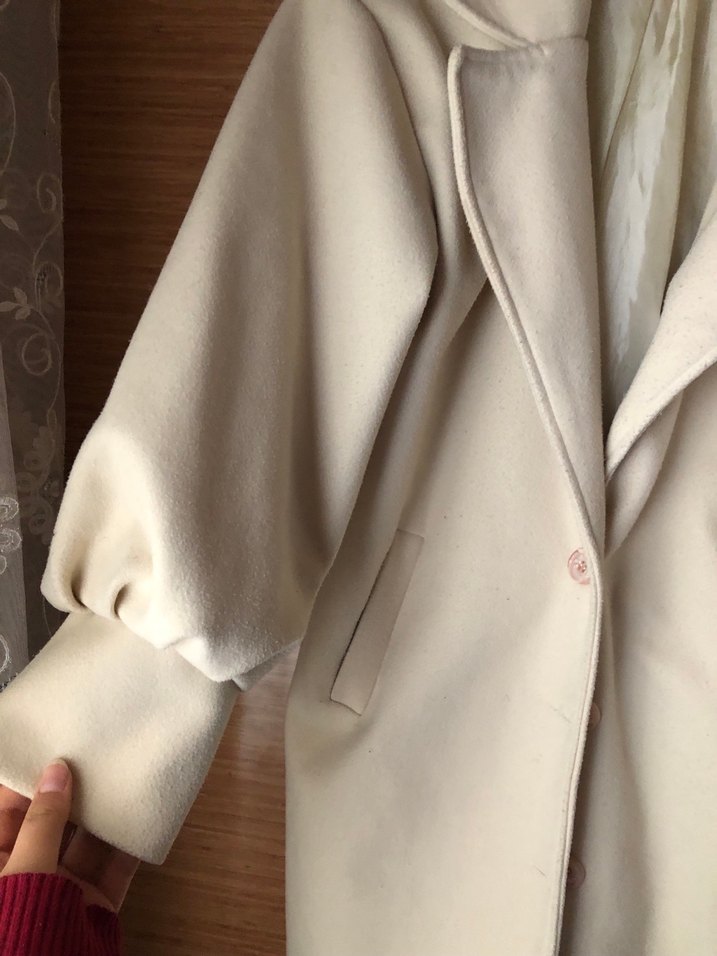 Bej Midi Kadın Palto, Düğmeli, Uzun Kollu - Görsel 3