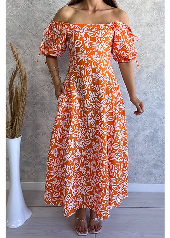 Turuncu Bohem Uzun Elbise - Görsel 2