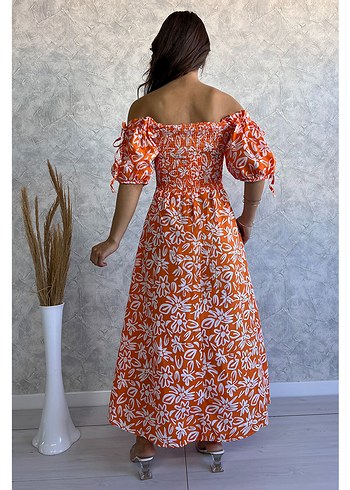 Turuncu Bohem Uzun Elbise - Görsel 6