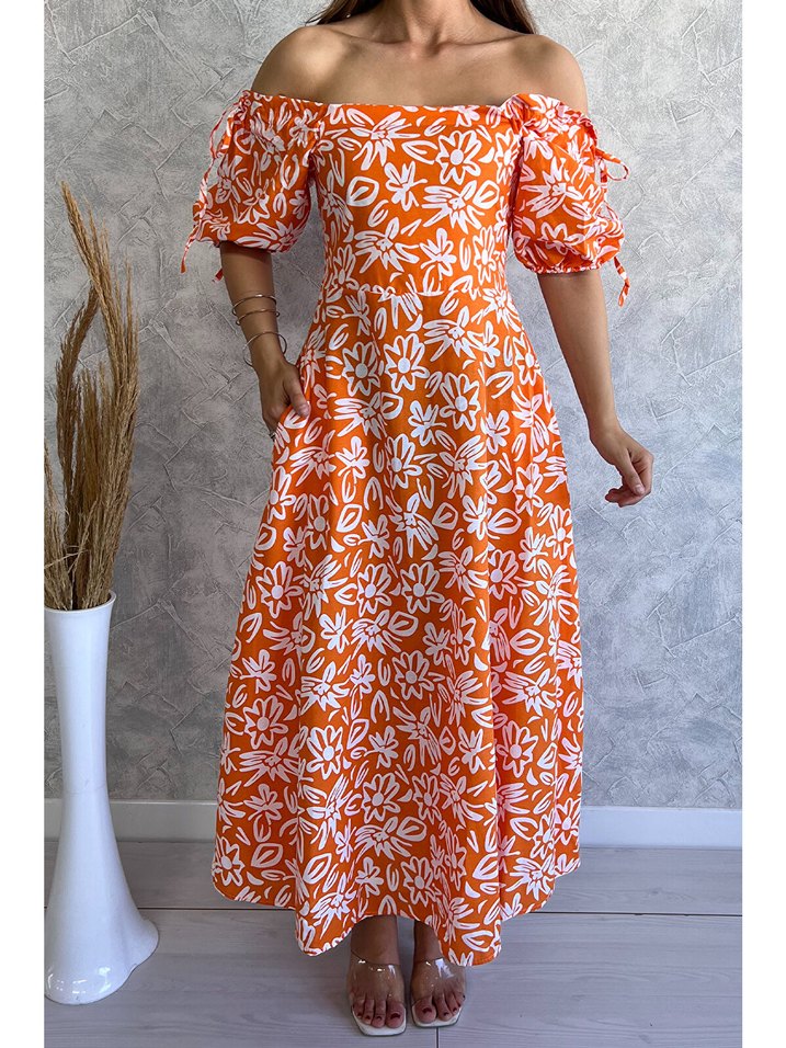 Turuncu Bohem Uzun Elbise - Görsel 2