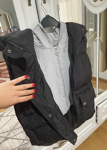 s Beden gri Renk Gri Yüksek Yakalı Fermuarlı Kadın Yelek