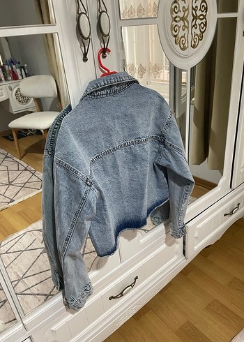 Diğer Gri Kısa Bol Kesim Denim Ceket