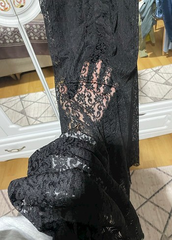 l Beden Siyah Nakışlı Uzun Gotik Elbise