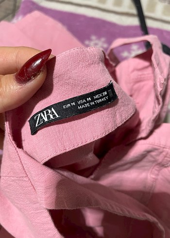 Zara Kadın Pembe Keten Uzun Tulum