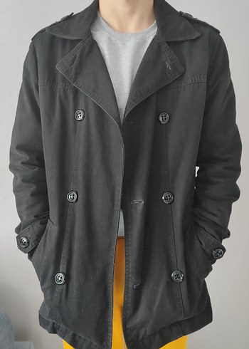 Siyah Erkek Düğmeli Trençkot - Görsel 3