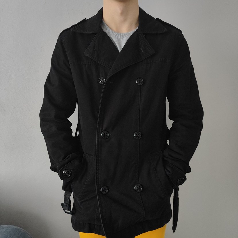 Siyah Erkek Düğmeli Trençkot - Görsel 2