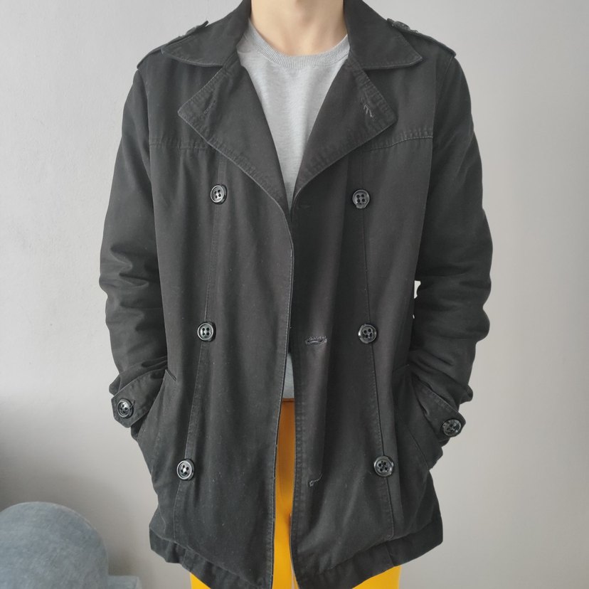 Siyah Erkek Düğmeli Trençkot - Görsel 3