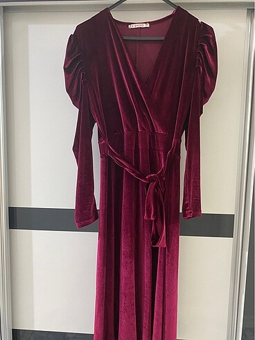xl Beden bordo Renk Kadife Bordo Elbise