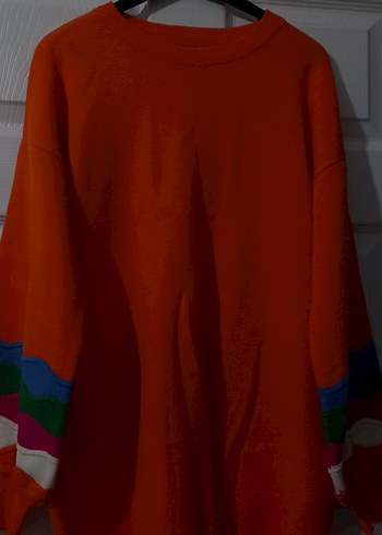 Renkli Kolu Desenli Kadın Triko kazak - Görsel 2