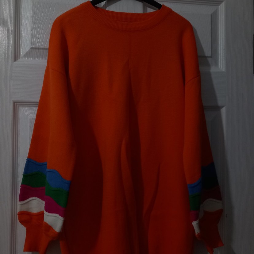 Renkli Kolu Desenli Kadın Triko kazak - Görsel 2