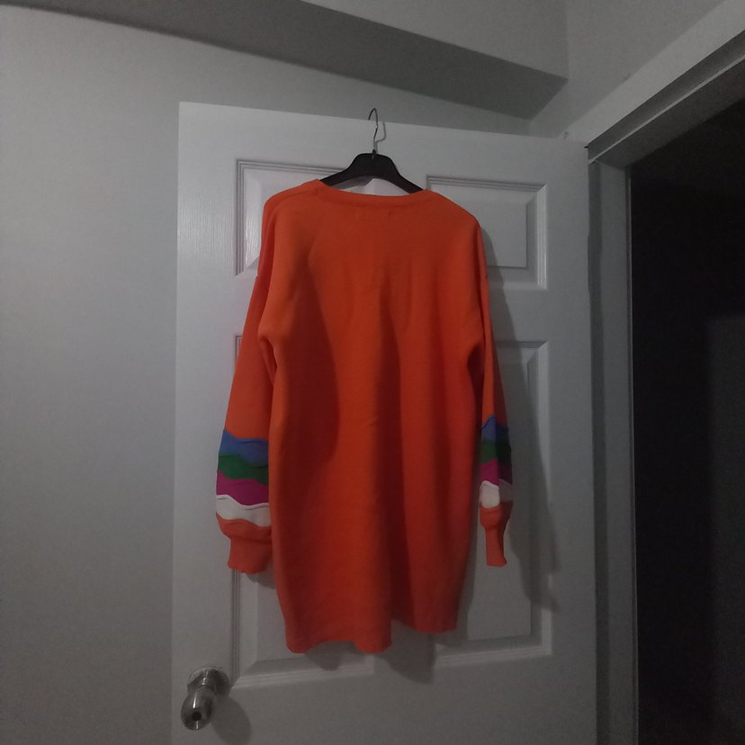 Renkli Kolu Desenli Kadın Triko kazak - Görsel 3