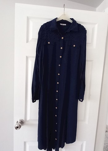 Düğmeli Uzun Kollu lacivert tunik - Görsel 2