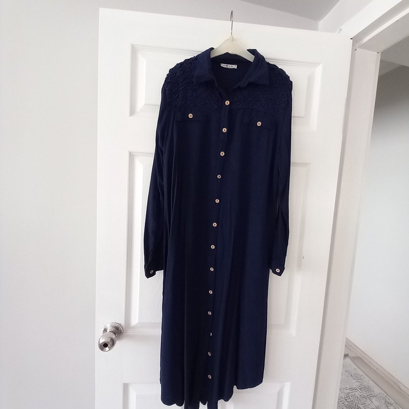 Düğmeli Uzun Kollu lacivert tunik - Görsel 2