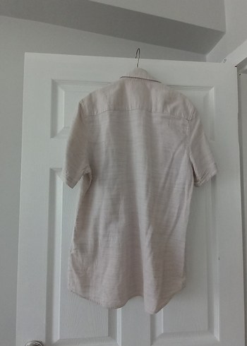 Bej Keten Erkek Kısa Kollu Gömlek - Görsel 4