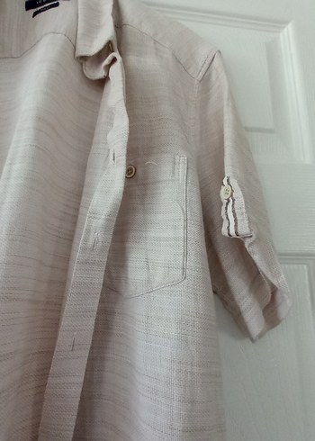 Bej Keten Erkek Kısa Kollu Gömlek - Görsel 3