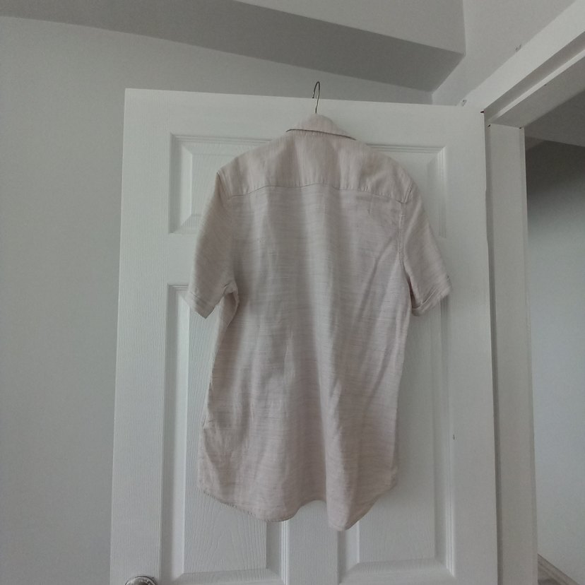 Bej Keten Erkek Kısa Kollu Gömlek - Görsel 4