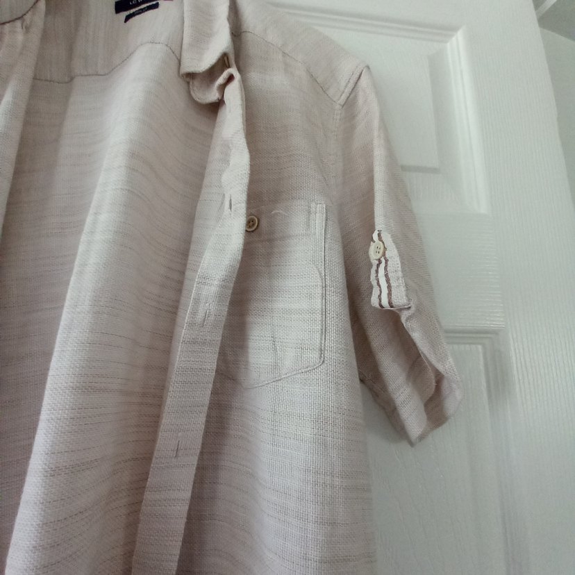 Bej Keten Erkek Kısa Kollu Gömlek - Görsel 3