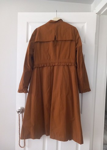 Düğmeli Uzun Süet Kahverengi Hamile Kabanı - Görsel 2