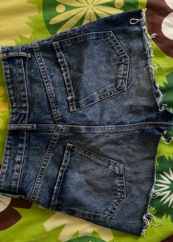 Kadın Bağcıklı Koyu Mavi Kopuk Denim Şort - Görsel 2