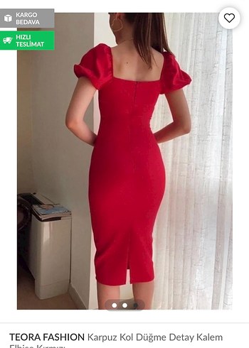 m Beden Kırmızı Düğmeli Midi Kalem Elbise