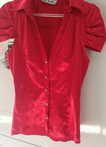 Vintage kırmızı saten gotik gömlek - Görsel 3