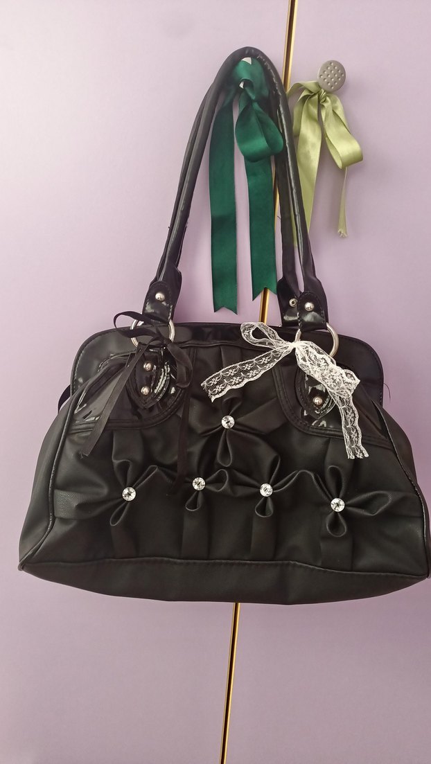 Klasik, Siyah, Taş Detaylı, Gotik, İçi Geniş Deri Vintage Çanta - Görsel 2