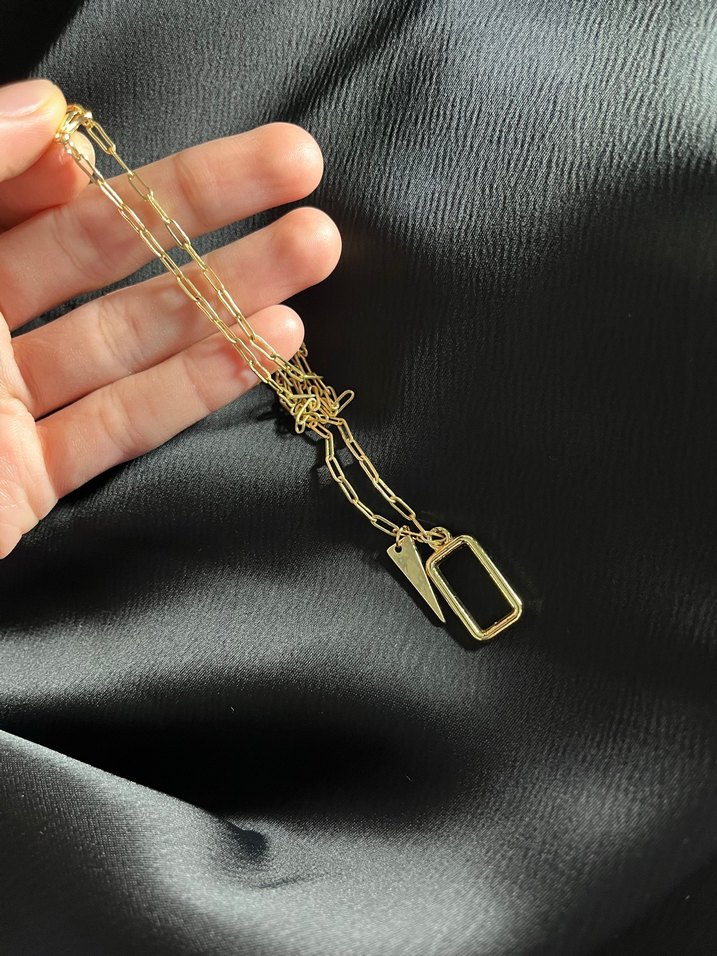 Uzun Zincir Detaylı Altın Kadın Kolye - Görsel 3