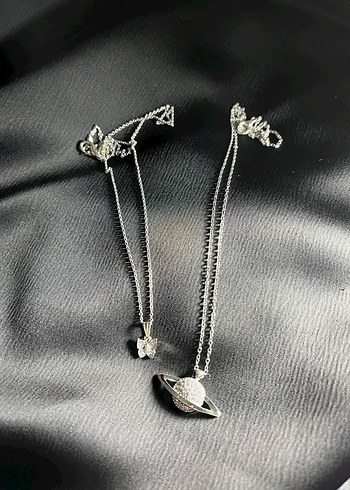 Gri Zincir Detaylı Minimalist Kadın Kolye seti - Görsel 2