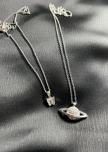 Gri Zincir Detaylı Minimalist Kadın Kolye seti - Görsel 3