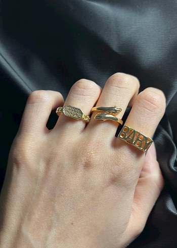 Parlak Altın Renkli Kadın Yüzük Seti - Görsel 2