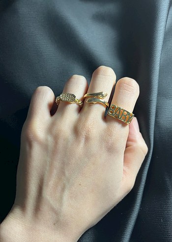 Parlak Altın Renkli Kadın Yüzük Seti - Görsel 3