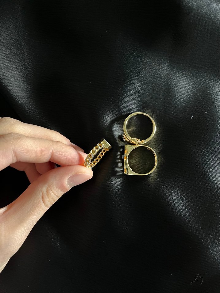 Parlak Altın Renkli Kadın Yüzük Seti - Görsel 4