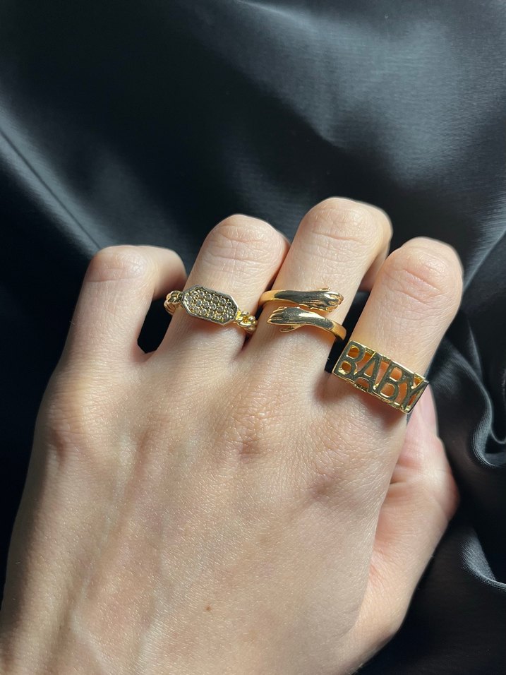 Parlak Altın Renkli Kadın Yüzük Seti - Görsel 2