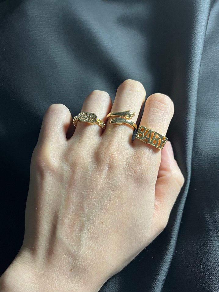 Parlak Altın Renkli Kadın Yüzük Seti - Görsel 3