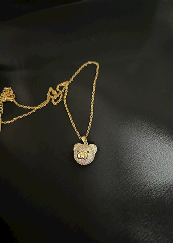 Ayıcık detaylı taşlı altın kolye - Görsel 2